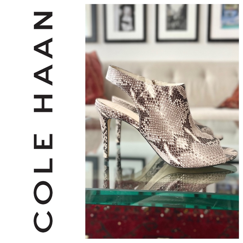 Cole Haan Snakeskin Print Slingback Mules Heels 7.5 Open Toe